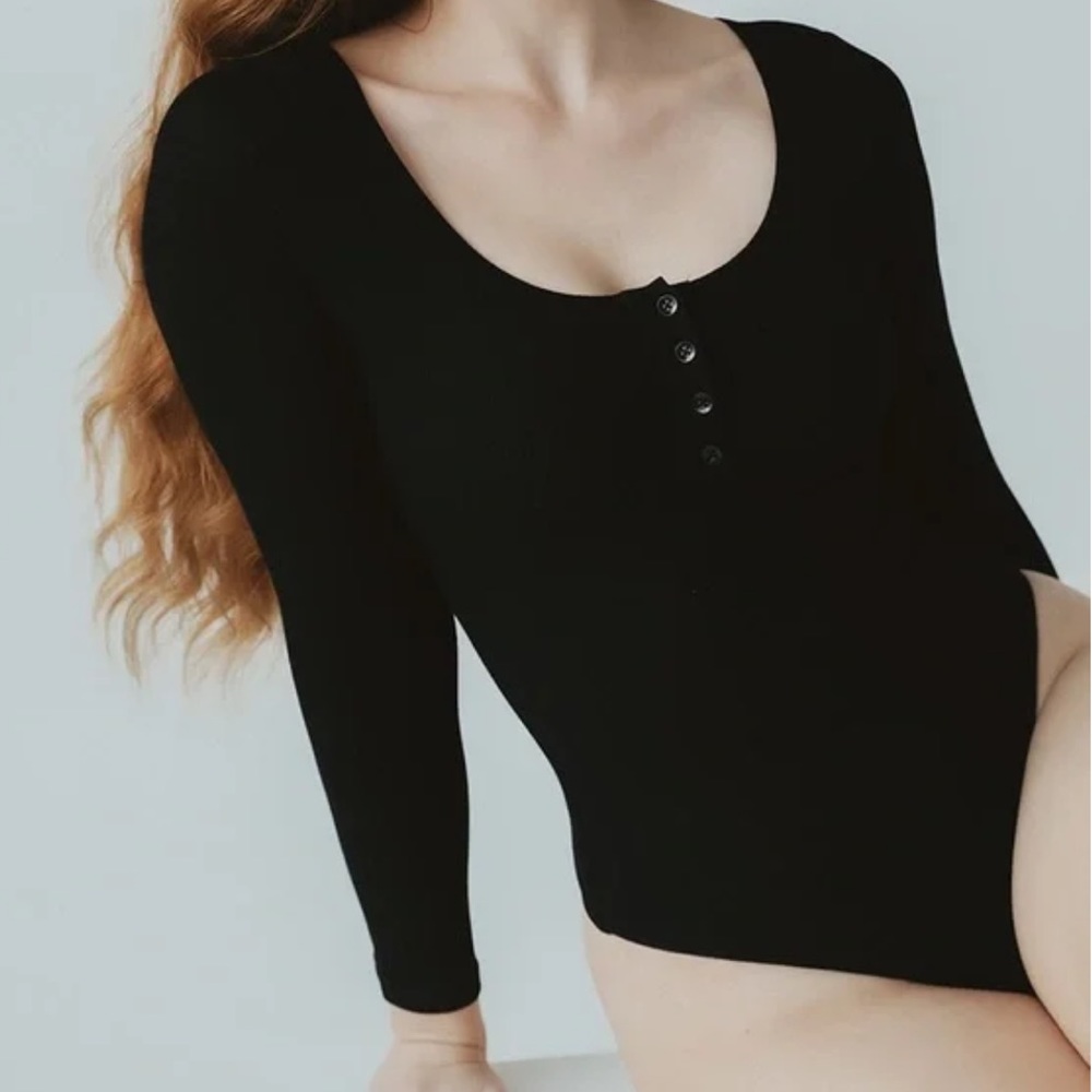 The Klassy Network Henley Ribbed Long Sleeve Bodysuit